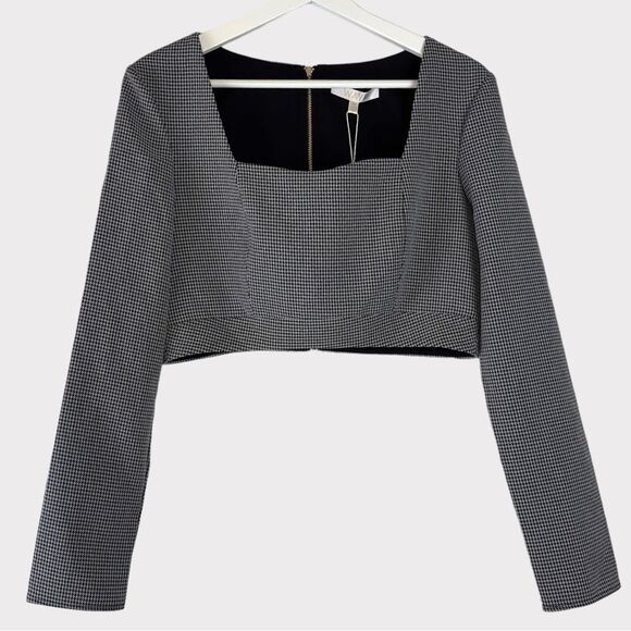 WAYF Houndstooth Long Sleeve Cropped Top - Medium - NWT - Gameday Ready - Picture 10 of 15